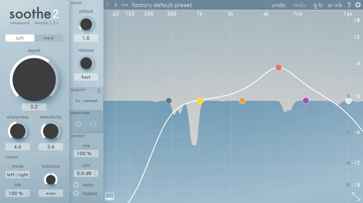oeksound soothe2 dynamic resonance suppressor reducing harsh frequencies across a vocal's frequency spectrum